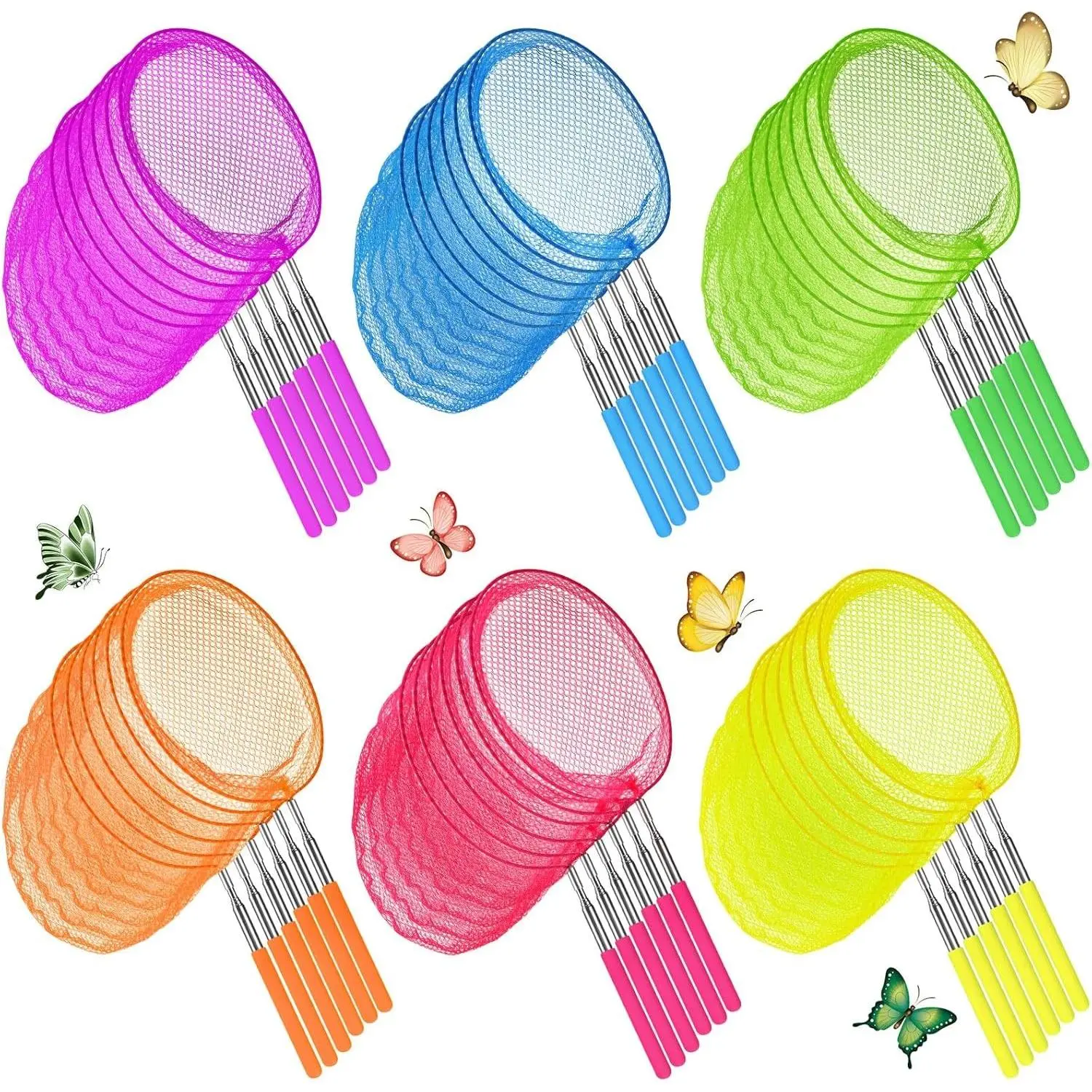 Kids Telescopic Butterfly Fishing Nets Colorful Bug Catching Nets, Extendable from 15 Inch to 34 Inch, Outdoor Tools for Catching Butterfly Insect Bug Fish Ladybird