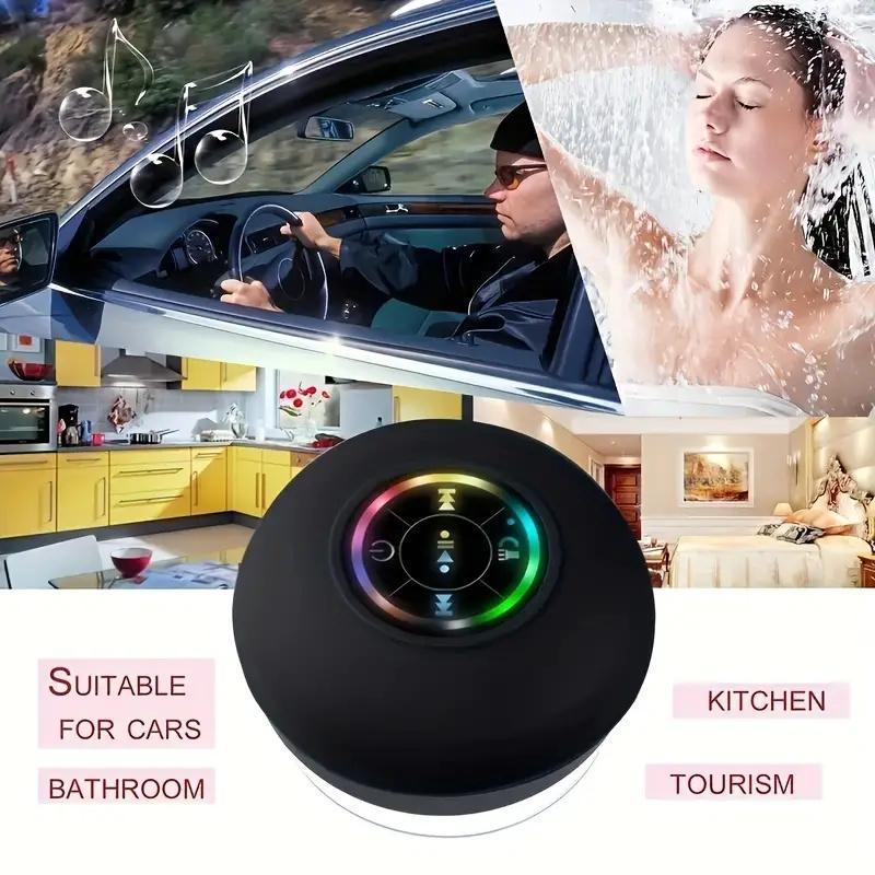 Mini Bluetooth Shower Speaker with LED light, Portable IPX4 Waterproof, Hands-Free Speakerphone. Rechargeable Using Micro USB, Wireless Stereo for Beach, Shower & Home Mini Bluetooth Shower Speaker with LED light, Portable IPX4 Waterproof, Hands-Free Speakerphone. Rechargeable Using Micro USB, Wireless Stereo for Beach, Shower & Home