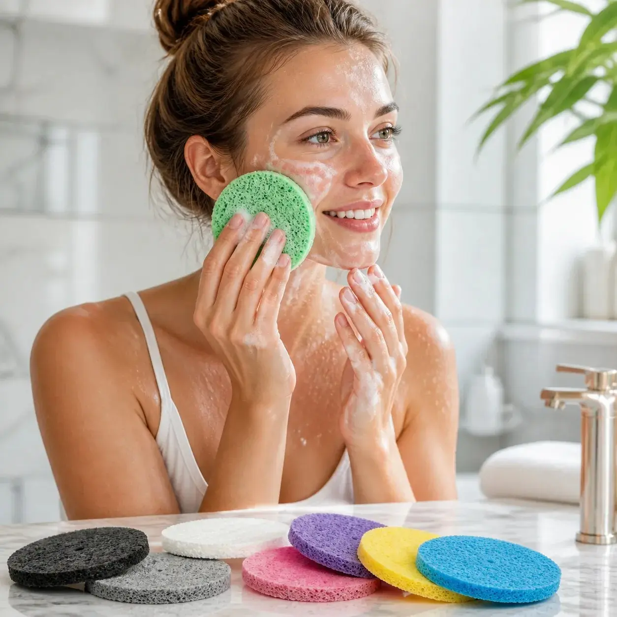 8/28/58pcs Compressed Facial Sponges, Round Face Cleansing Sponge Pads, Natural Exfoliating Sponges, Makeup Removal, Skin Cleansing, Home & Travel, Makeup Remover Tool