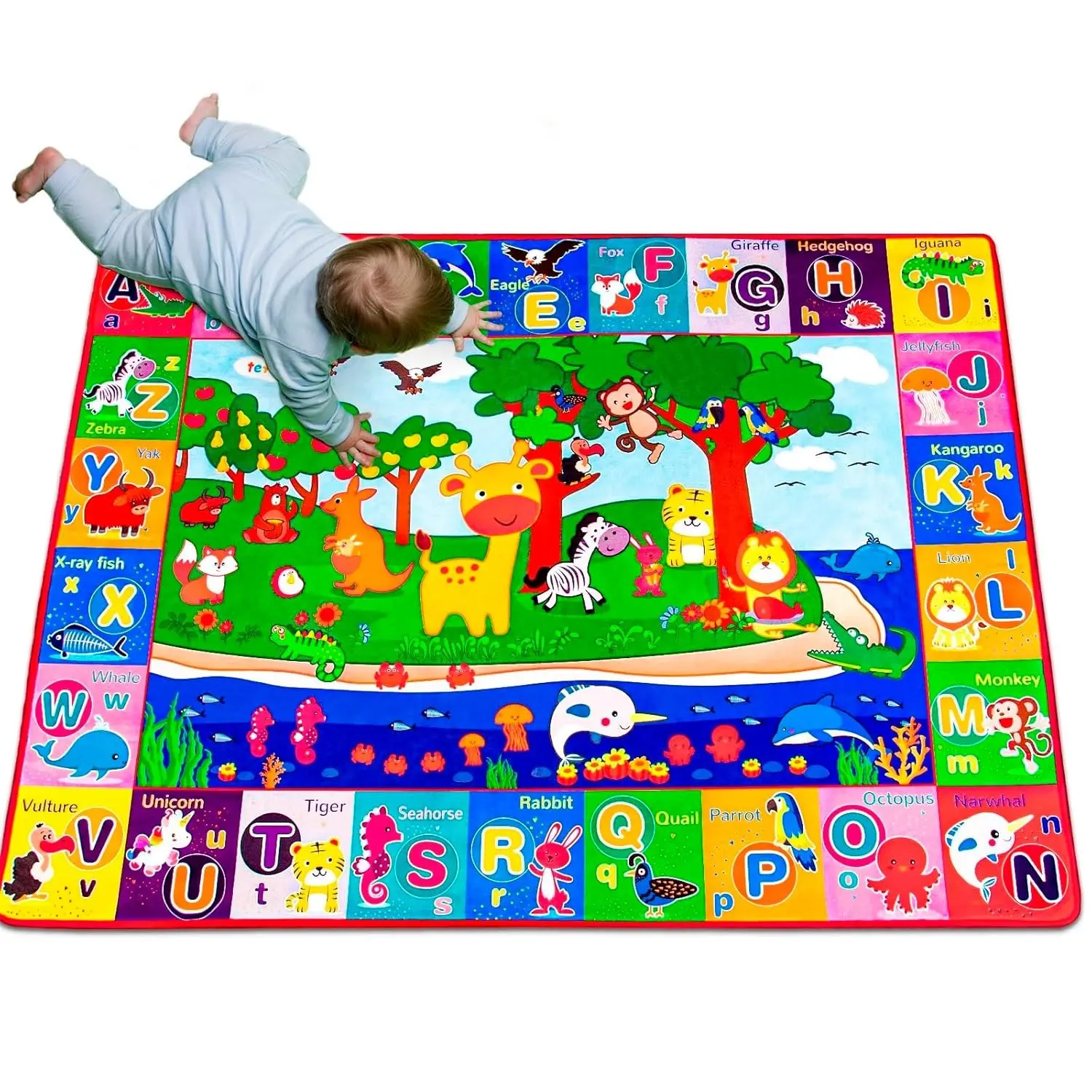 Baby Cotton Play Mat, Crawling Mat for Floor Mat Large Super Soft, Extra Thick (0.6cm), Plush Surface Foldable Non-Slip Non-Toxic