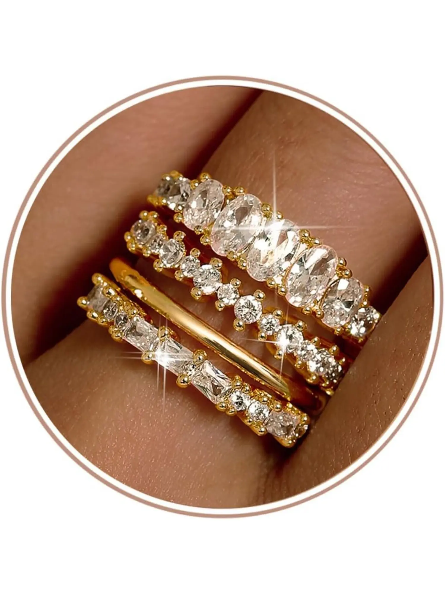14K Gold Plated Stackable Ring Set for Women, Non Tarnish Hypoallergenic Dainty Cubic Zirconia Band Rings, Minimalist Trendy Stacking Jewelry, Versatile Promise Engagement Wedding Thumb Rings US Sizes 7–10 For Daily Work Date Wedding Party Bridal Gift