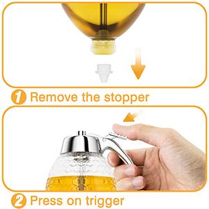 Honey Dispenser No Drip Glass 8 oz with Plastic Top, Beautiful Honeycomb Shaped Honey Jar with Stand - 6" Clear Container, Honey Pot, Maple Syrup Dispenser, Perfect Bee Decoration for Home Kitchen