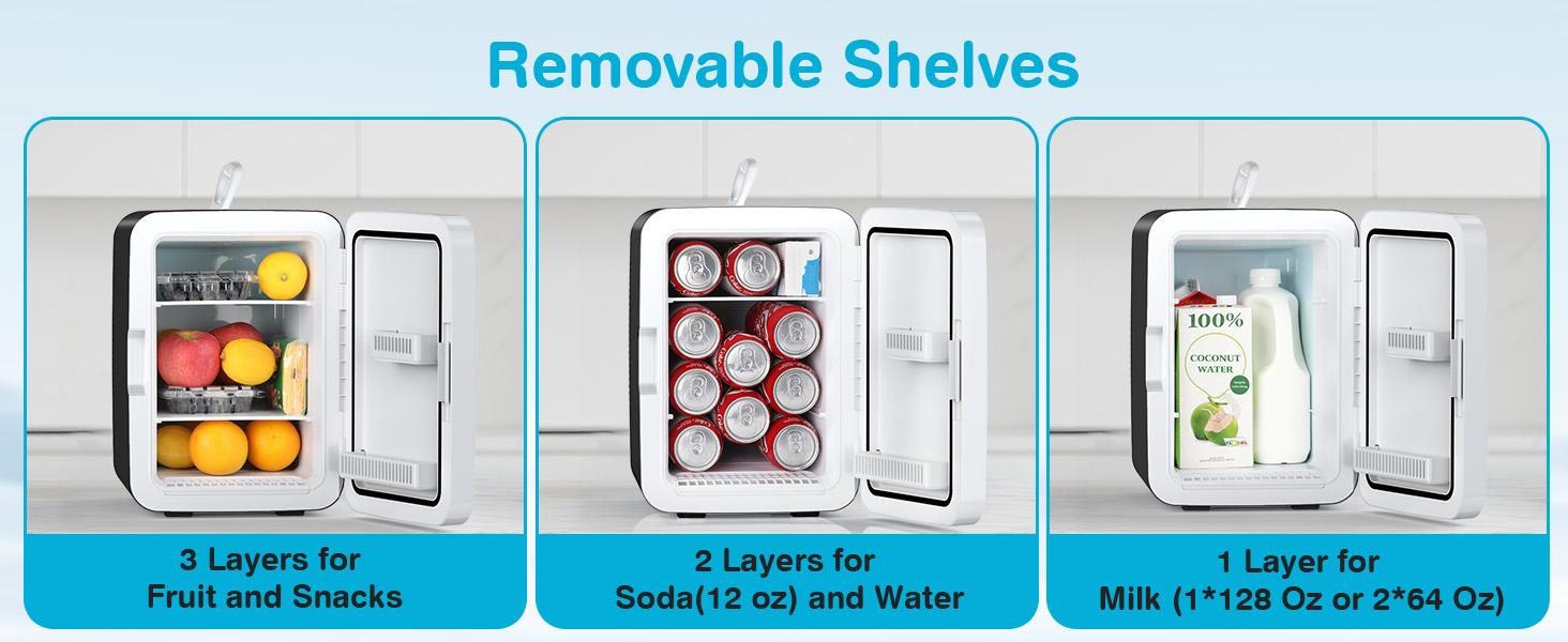 Kismile Compact Mini Fridge 10L - Portable Small Refrigerator with AC/DC Adapters for Beverage Food Makeup Bedroom Office Dorm