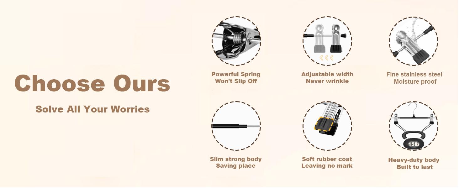 Pants Hangers with Clips for Women 24 Pack, 12Inch Adjustable Heavy Duty Skirt Hangers, Space Saving Non-Slip Shorts Jeans Trousers Clothes Hangers, Black