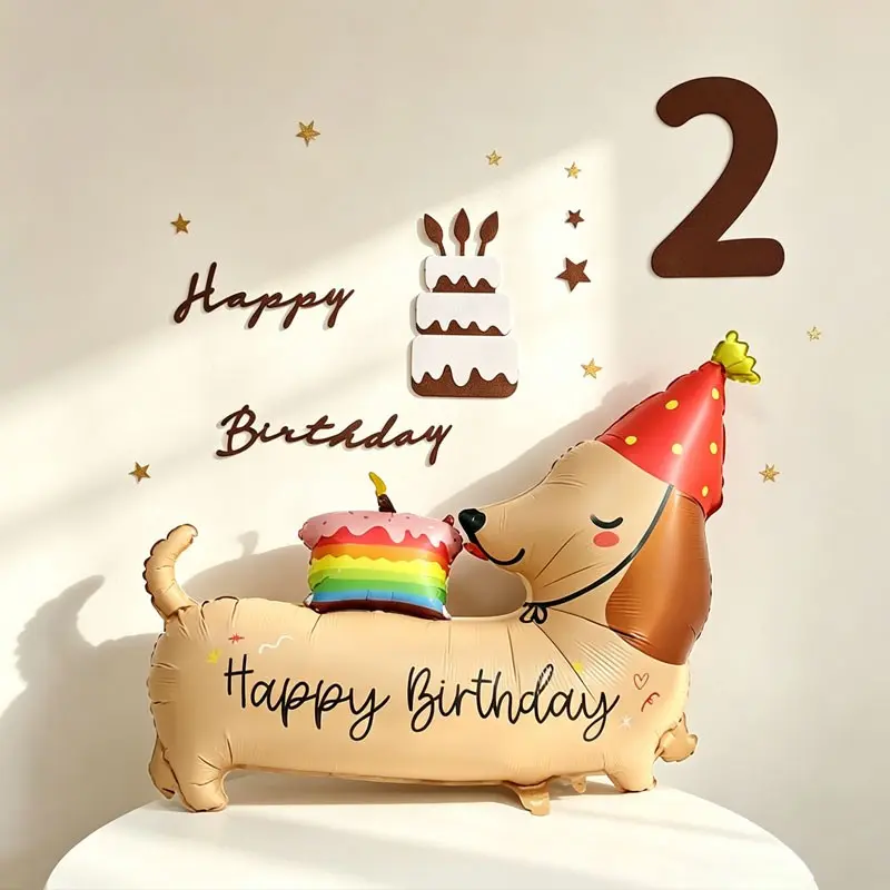 2-piece/3-piece Dachshund Birthday Aluminum Foil Balloons， Kids Party Decor, Baby Baptism, Pet Party, Family Event, Dog Lovers Celebration，Pet-Themed Birthday