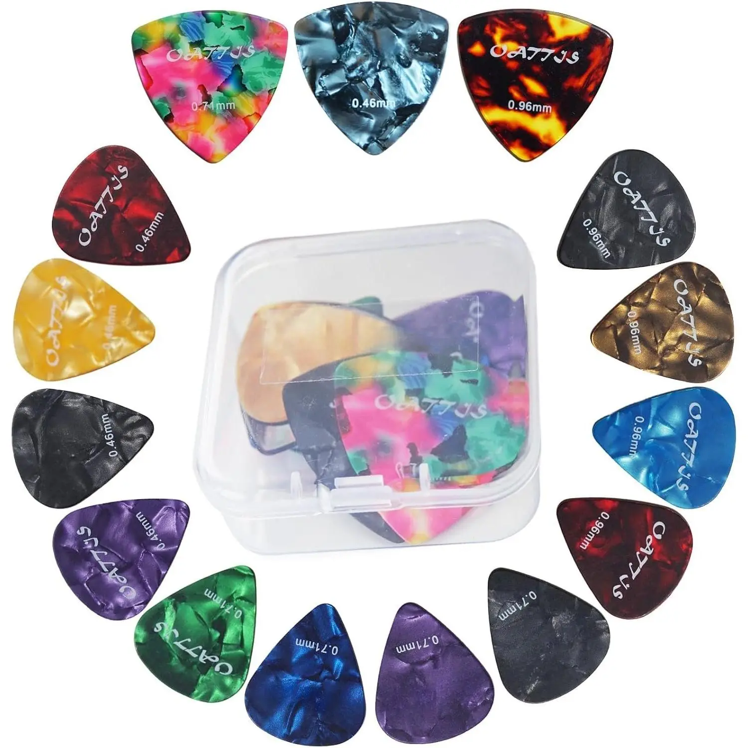 15 count Guitar Picks Set OA-PK15-001 - Large Triangle & Standard Picks Combo - 3 Thicknesses Thin Medium Heavy - For Guitar Bass Acoustic Electric Players -