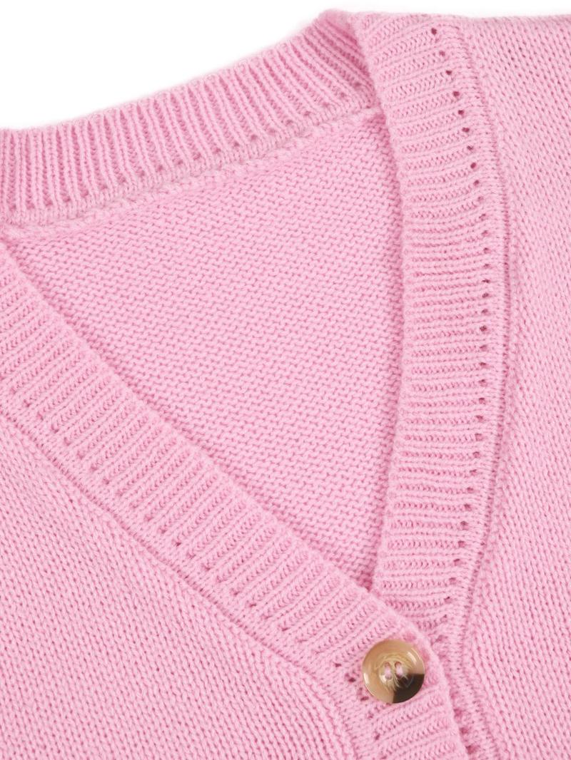 Women's Solid Button-Front Drop-Shoulder V-Neck Cardigan & Elastic Waist Wide-Leg Pants 2-piece Set, Casual Fashion Cozy Knitwear Set for Daily Outdoor Wear, Women's Outfit for Fall & Winter