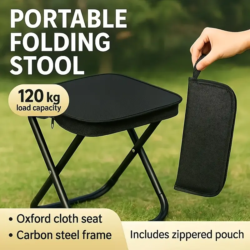 Portable Folding Pencil Stool, Small Lightweight Foldable Seat, Collapsible Stools for Outdoor Picnic Camping Fishing, Durable Iron Frame, Essential Camp Accessories