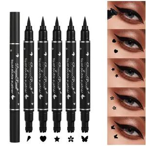 5Pcs Double-headed Liquid Eyeliner Stamp Pencil Set, Winged Eye-liner Pen, Long-lasting Black Tattoo Eye-liner delineador de ojos (Heart/Flower/Star/Butterfly/Cone) Shape Eye Liner Pencil for Women