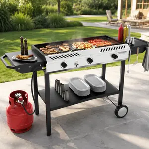ROVSUN 2/3 Burner Outdoor Propane Gas Stove with Auto-ignition, Regulator & Side Shelves, 150,000/225,000 BTU Powerful Stand Cooker for Backyard Patio Cooking Home Brewing Canning Turkey Frying