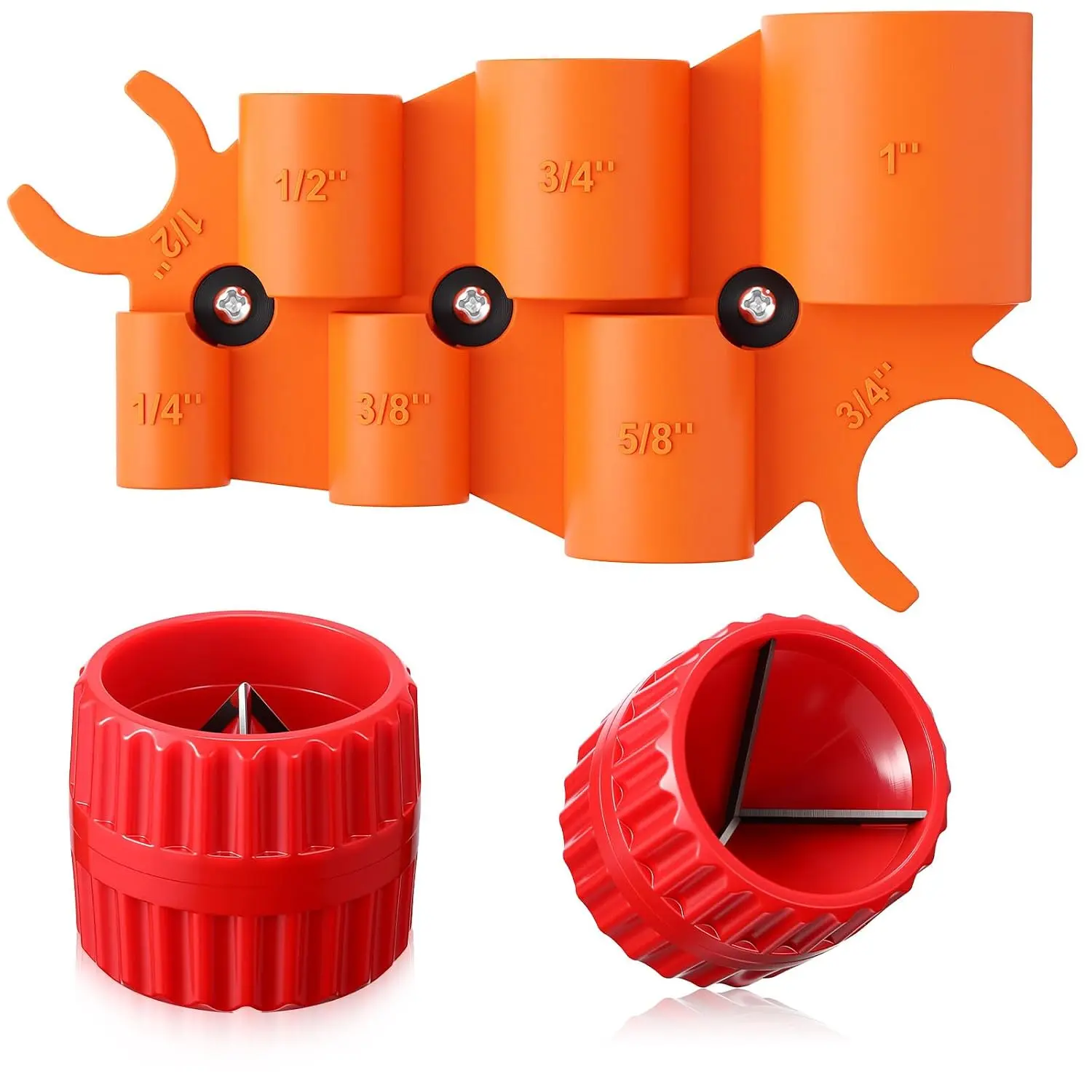 3 count Pipe Deburring Tool Set, 1/4'' to 1'' Depth Gauge and 2 count 1/8'' to 1-5/8'' Inner Outer Reamer for PEX PVC CPV Copper Tubing Plumbing Chamfer Tools for Push to Connect Fittings