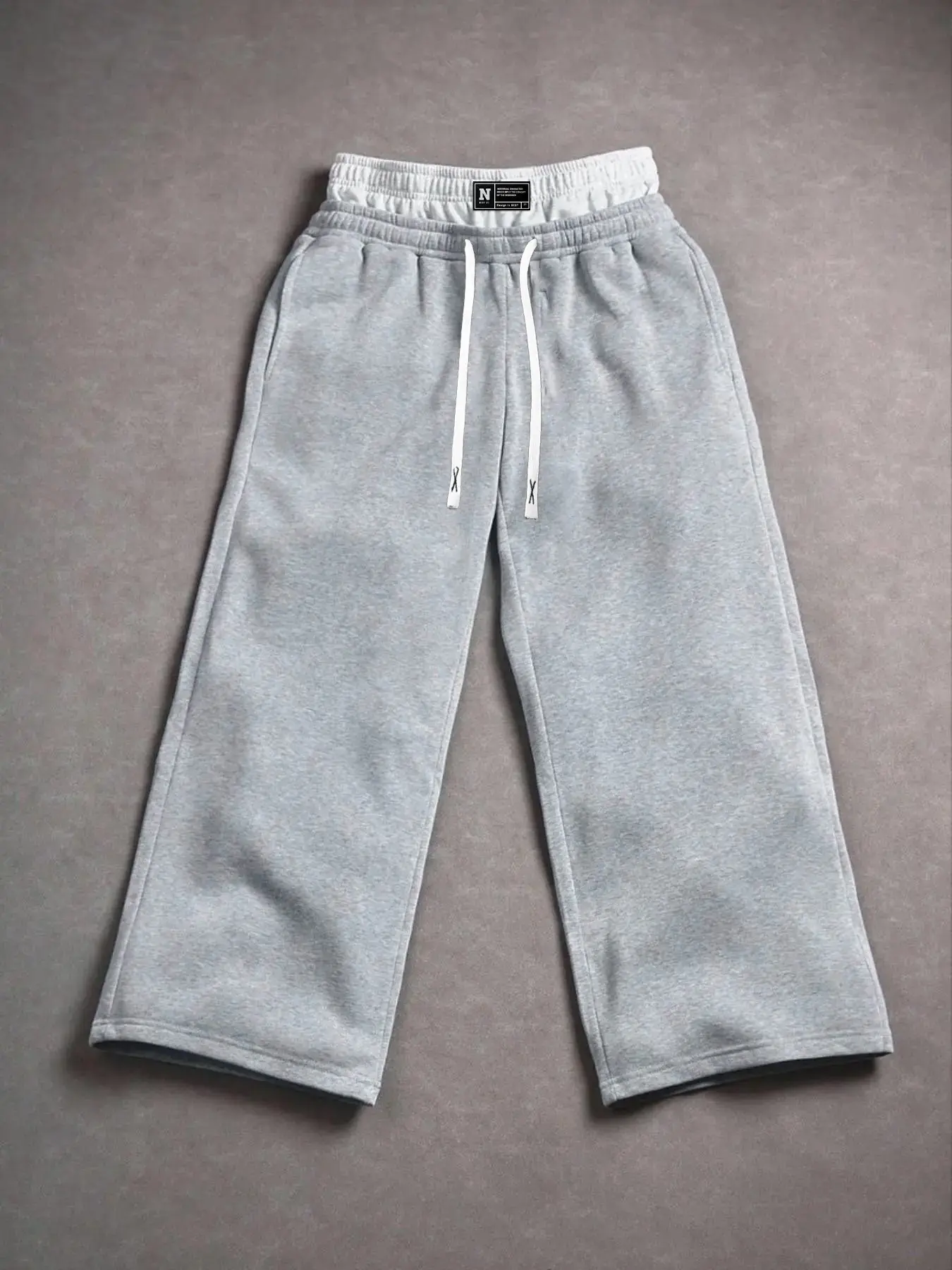 Men's Oversized Grey Sweatpants with Double Waistband Design | Baggy Straight Leg Joggers Streetwear, Heavyweight Casual Track Pants for Street Style OOTD