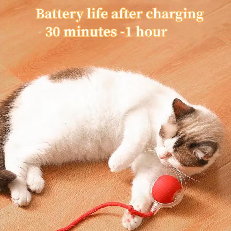 Electric Rolling Cat Ball Toy with Rope, Interactive Cat Teaser Toy, Automatic Ball Toy Pet Supply for Dogs & Cats, Interactive Kitten Wand