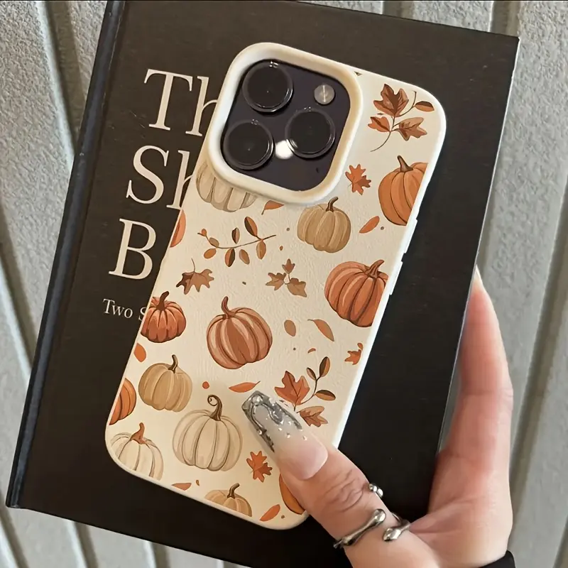 1pc Autumn Pumpkin Falling Leaves Anti-Drop Protective Soft Case, Suitable for Iphone 17/16/15/14/13/12/11/Plus/Pro/Pro Max Series, Ins Retro Watercolor Warm Tone Autumn Harvest Elements Pumpkin Autumn Maple Leaf Branch Halloween Thanks