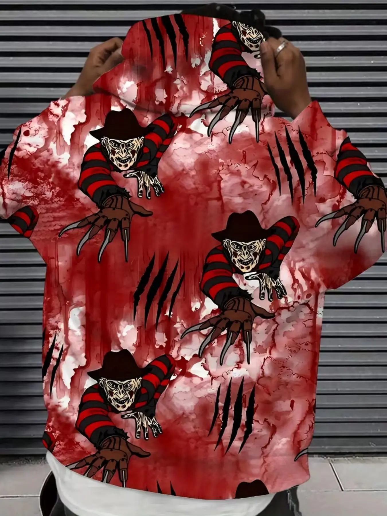 Men's Freddy Krueger Horror Movie Hoodie, Sweatshirts, All over Print, Elastic Knit, Drawstring, Halloween Costume, Long Sleeve