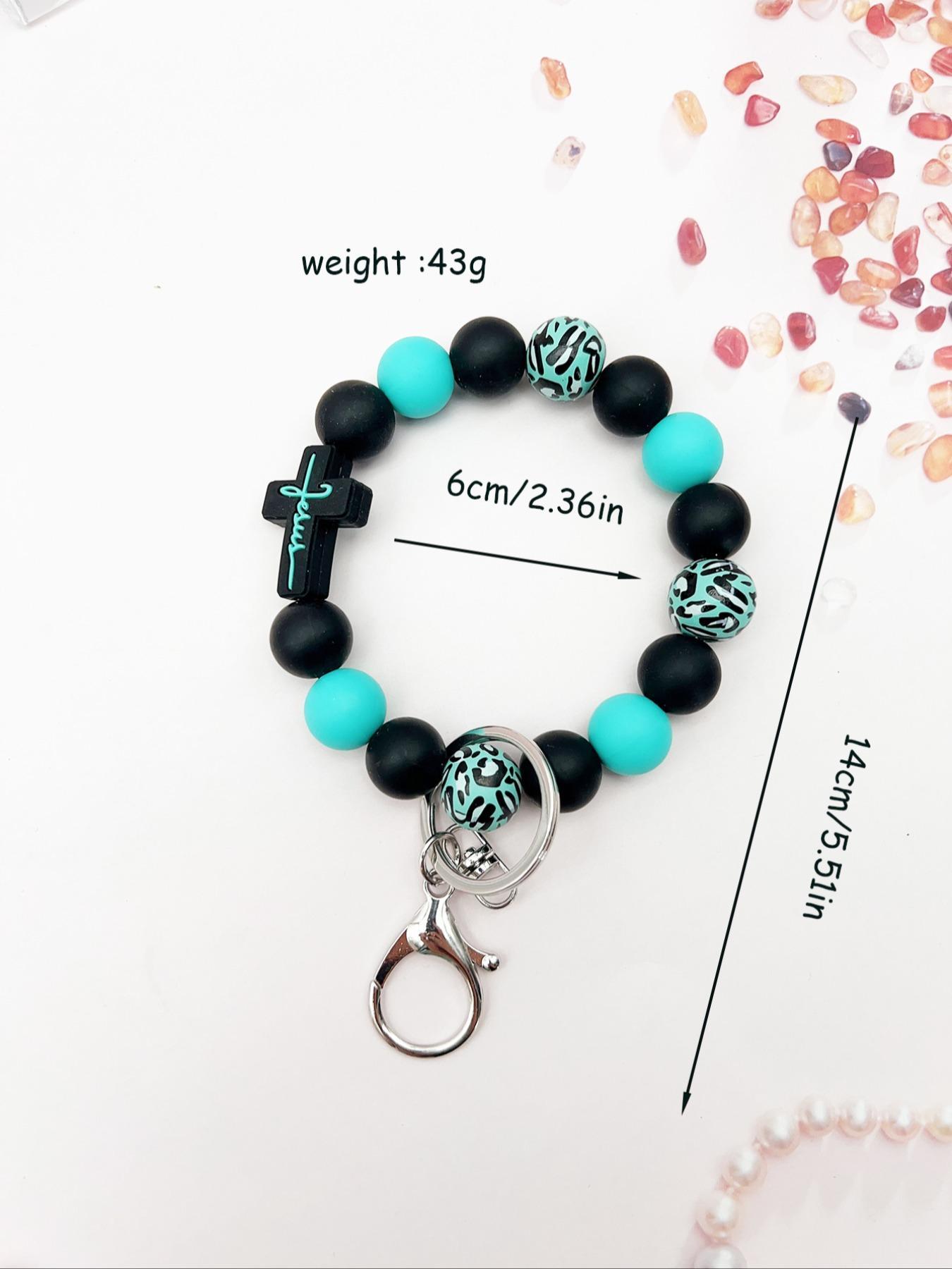 Leopard Wood Beads Keychain, Multi-colored Silicone Beads, Crossover Letters Bag Pendant, Car Key Pendant, Gift for Friends