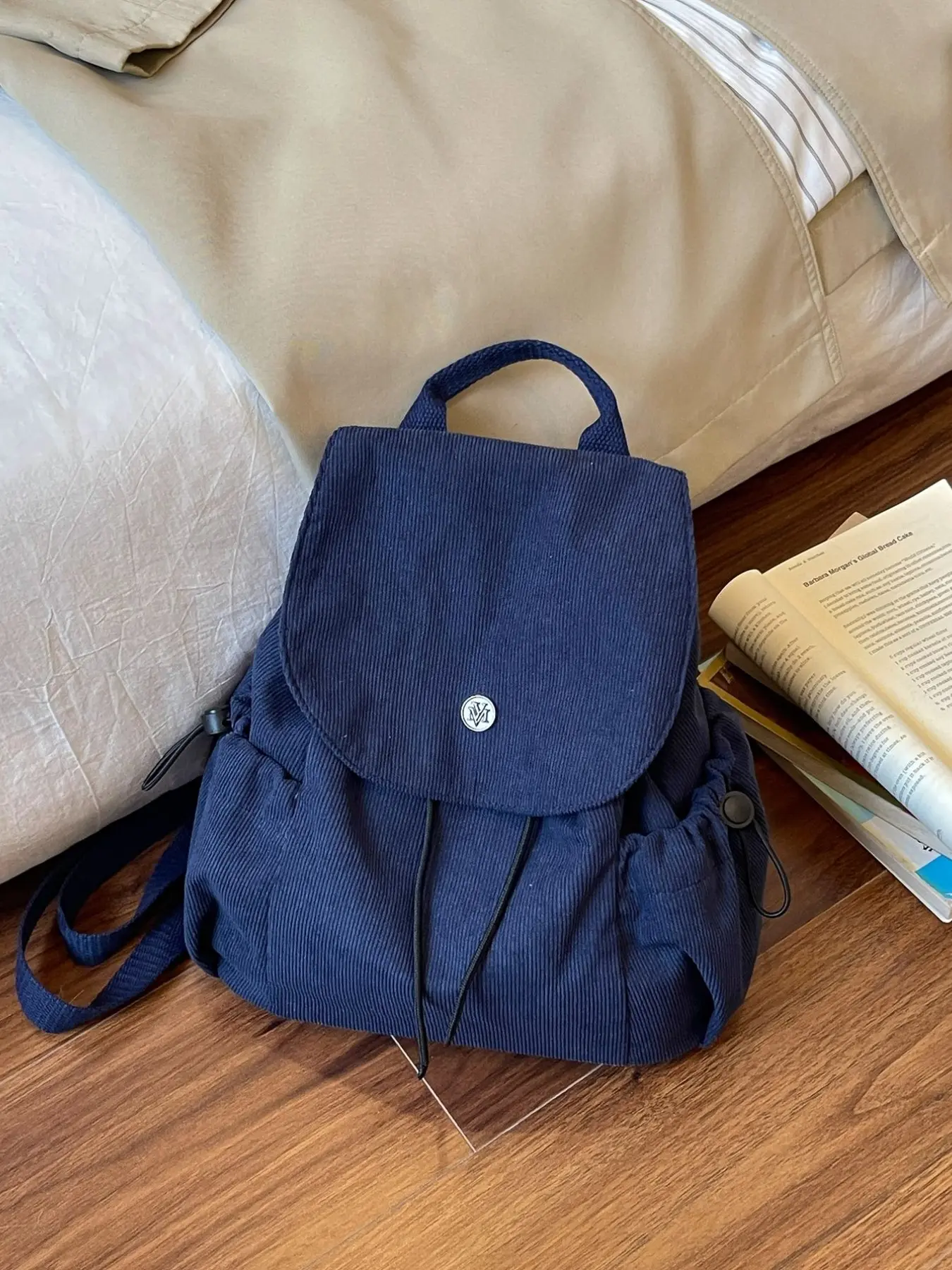 2026 Solid Color Velvet Mini Backpack, Snap Button Flip Cover Drawstring Design, Lightweight Commute Travel Women's Small Bag, Casual Backpack