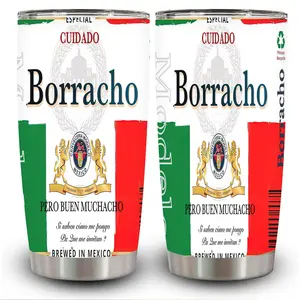 20oz Mexican Beer Label Art Style Tumbler with Lid, Insulated Travel Mug, Gift for Women Men, Ideal for Halloween, Independence Day, Memorial Birthday Gift, weird stuff ,Coffee Cup