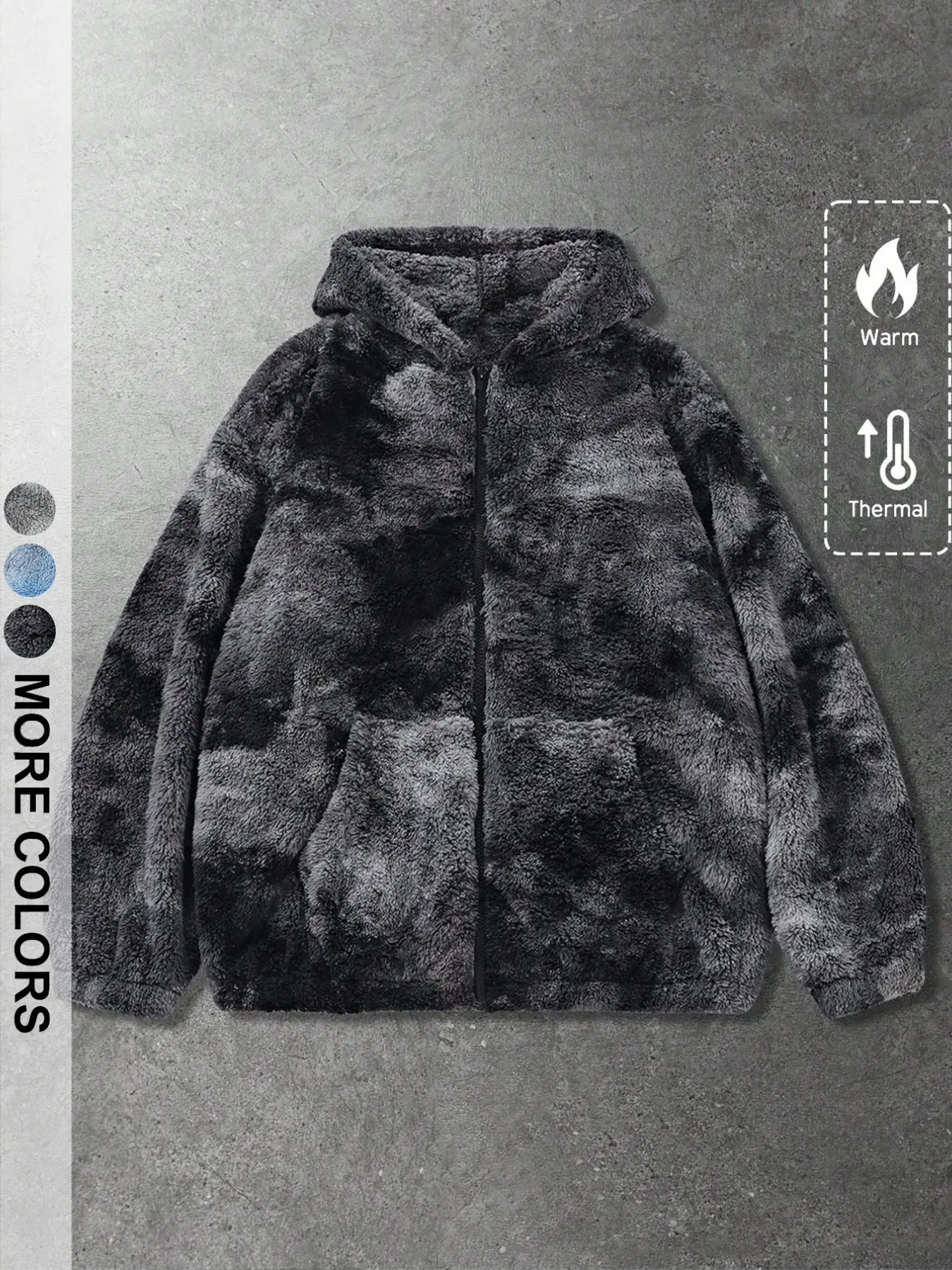 Vintage Tie-Dye Hooded Sweatshirt, American Wash Cloud Texture Oversize Zipper Hoodie, Casual Long Sleeve Loose-Fit Fall & Winter Outerwear
