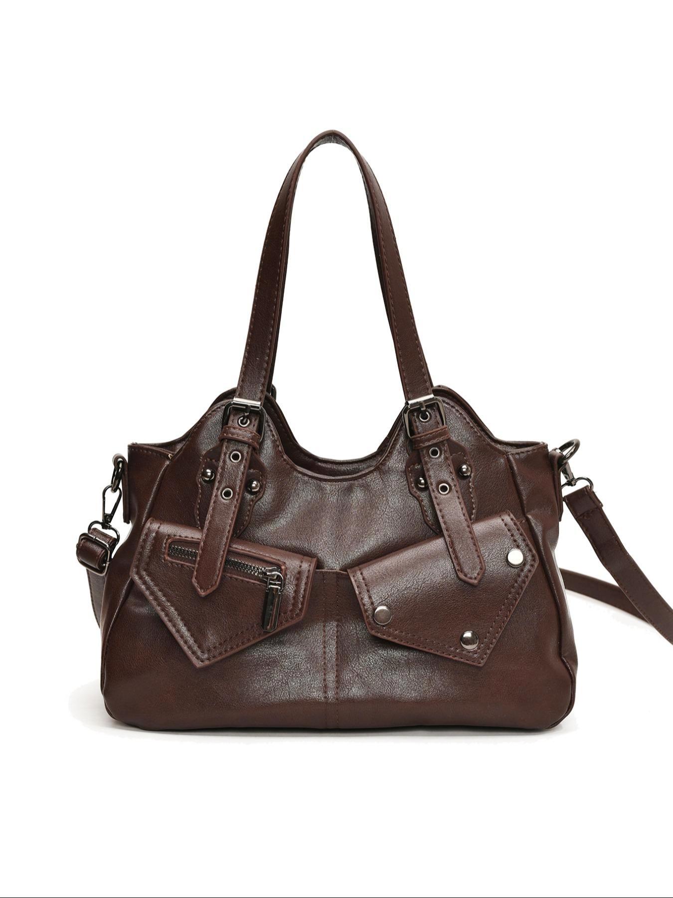 Women's Elegant Grommet Eyelet Design Tote Bag, PU Tote Satchel, Fashionable Large Capacity Shoulder Bag, Casual Versatile Crossbody Bag for Daily Outings, Short Outings, Mothers Day Gift Ideas