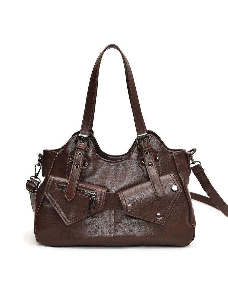 Women's Elegant Grommet Eyelet Design Tote Bag, PU Tote Satchel, Fashionable Large Capacity Shoulder Bag, Casual Versatile Crossbody Bag for Daily Outings, Short Outings, Mothers Day Gift Ideas