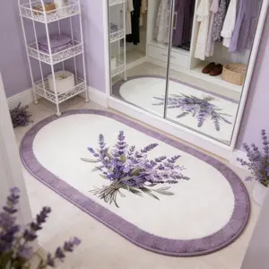 French pastoral style purple and white lavender bedroom bedside plush oval carpet fresh and healing light purple lavender bouquet living room sofa area thickened carpet