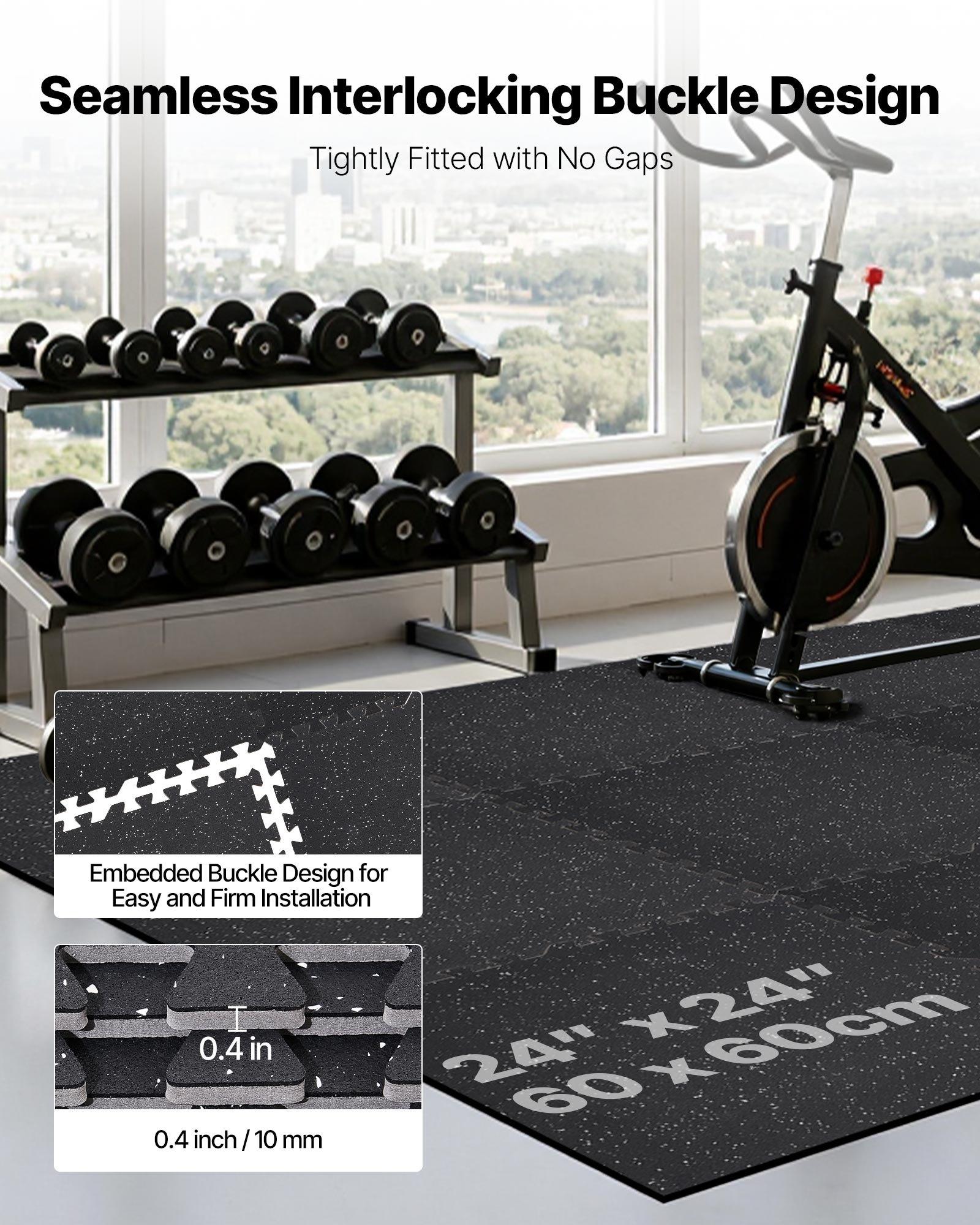 VEVOR Puzzle Exercise Mat, 12 PCS Fitness Equipment Mats, 24 x 24 x 0.4 in, High-Density EVA Foam Mats Set, Interlocking Rubber Soft Tiles, Protective Floor Padding with White Dots for Home Gym Office