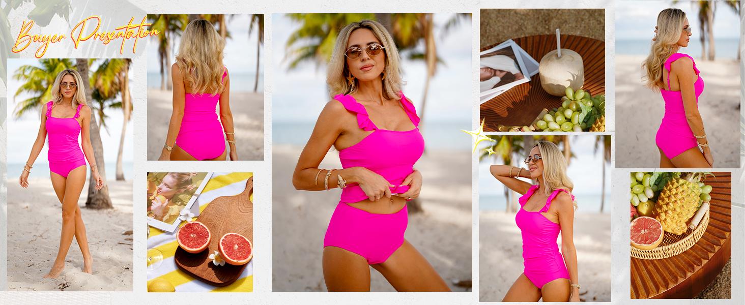 【S-XL】Two Piece Tankini Swimsuits for Women High Waisted Tummy Control Floral Swimwear Ruched Padded Bathing Suits #TikTokShopBlackFriday Tankinisuit Tankiniswimwear