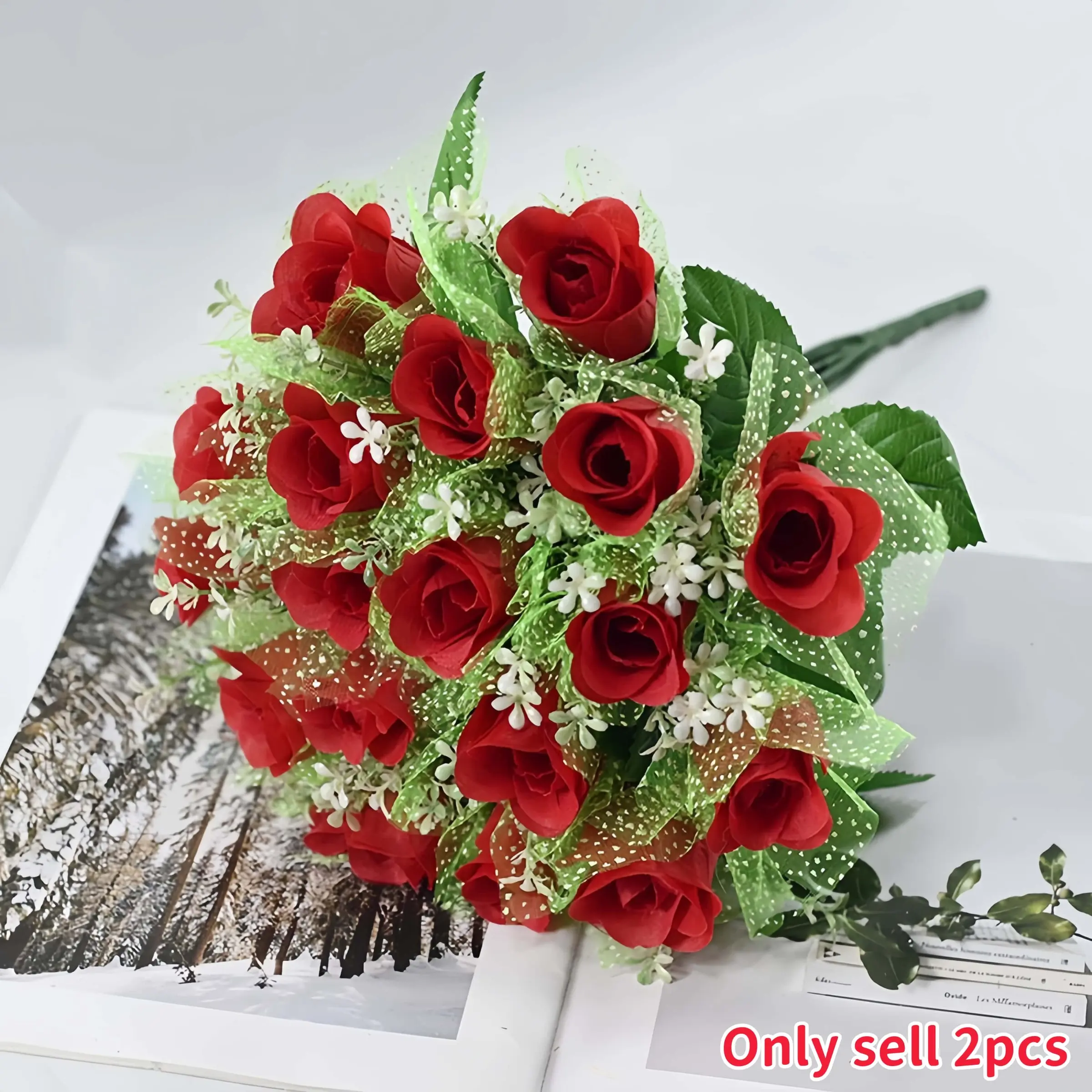 18-Head Bud Rose Artificial Flower Bouquet, Home Decor, Plastic Fake Roses, Mother's Day Gift, Memorial Decoration, Indoor Outdoor Use