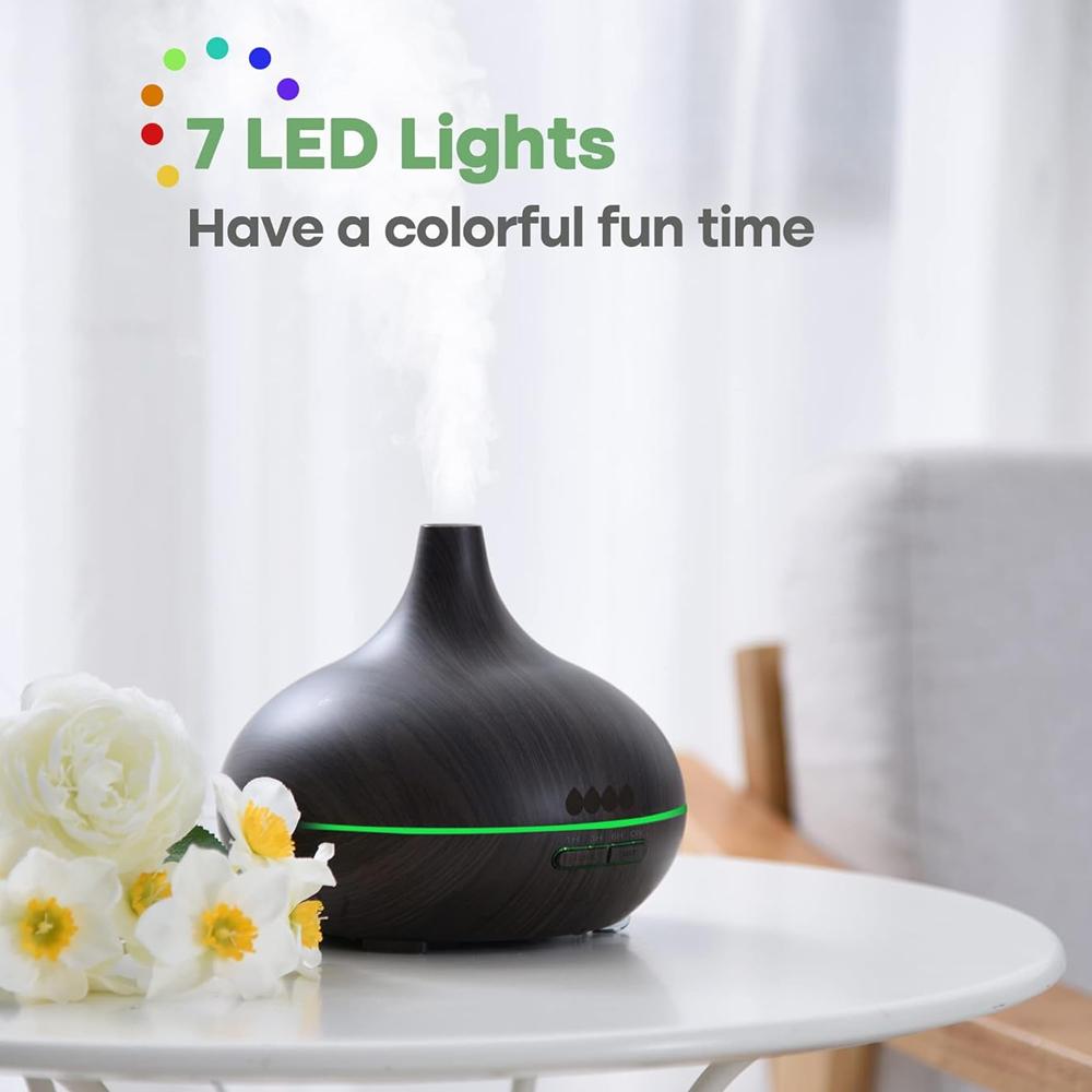 Oil Diffuser, 550ml Aromatherapy Diffuser with 6x10ml Included, 7x2 Colorful LED Night Light, 23dB Quiet BPA-Free Essential Oil Diffusers for Home, 16H Lasting, 4 Timers, Auto Off, Black humidifier air  purifier Lamp Diffuser with Cool Mist