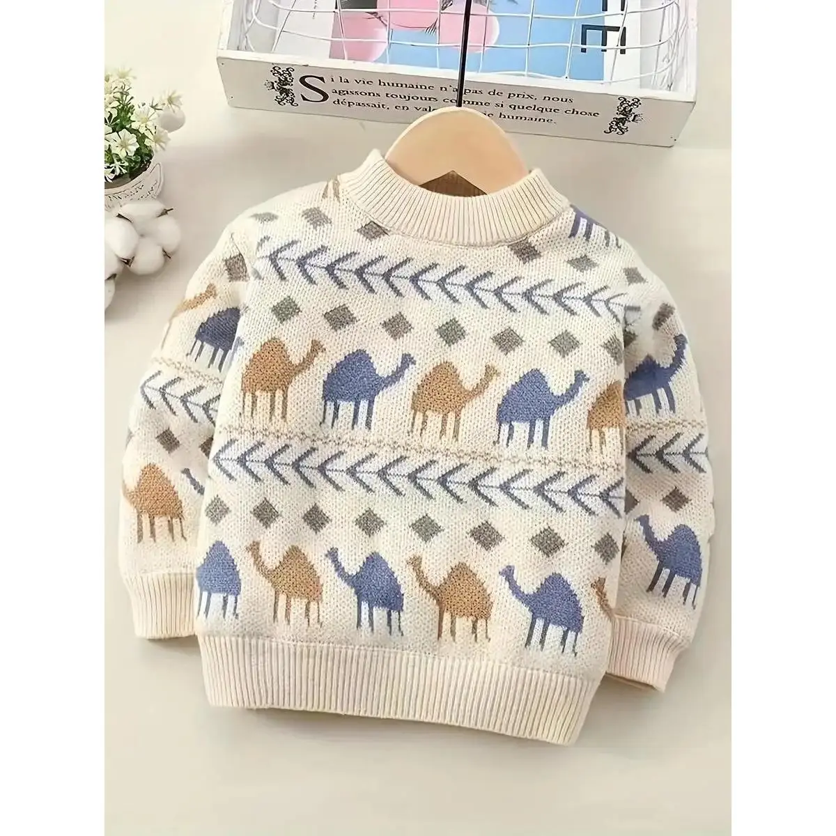 Cute Theme Boys' Knitted Pullover - Heavy-Weight Fleece-Lined Sweater, Autumn Winter Baby Toddler Base Layer, New Arrival Warm Kids' Top, Cute Theme Boys' Sweaters