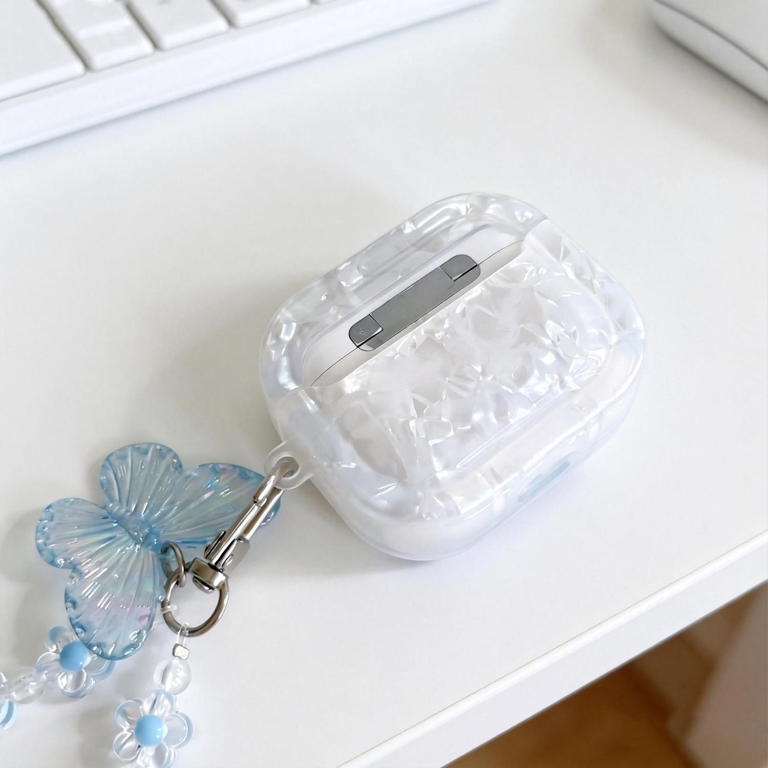 for Airpod Pro 3 4 2 1 Case 2026 Cute Butterfly White Marble TPU Protective Cover with Keychain Case for Girls Women