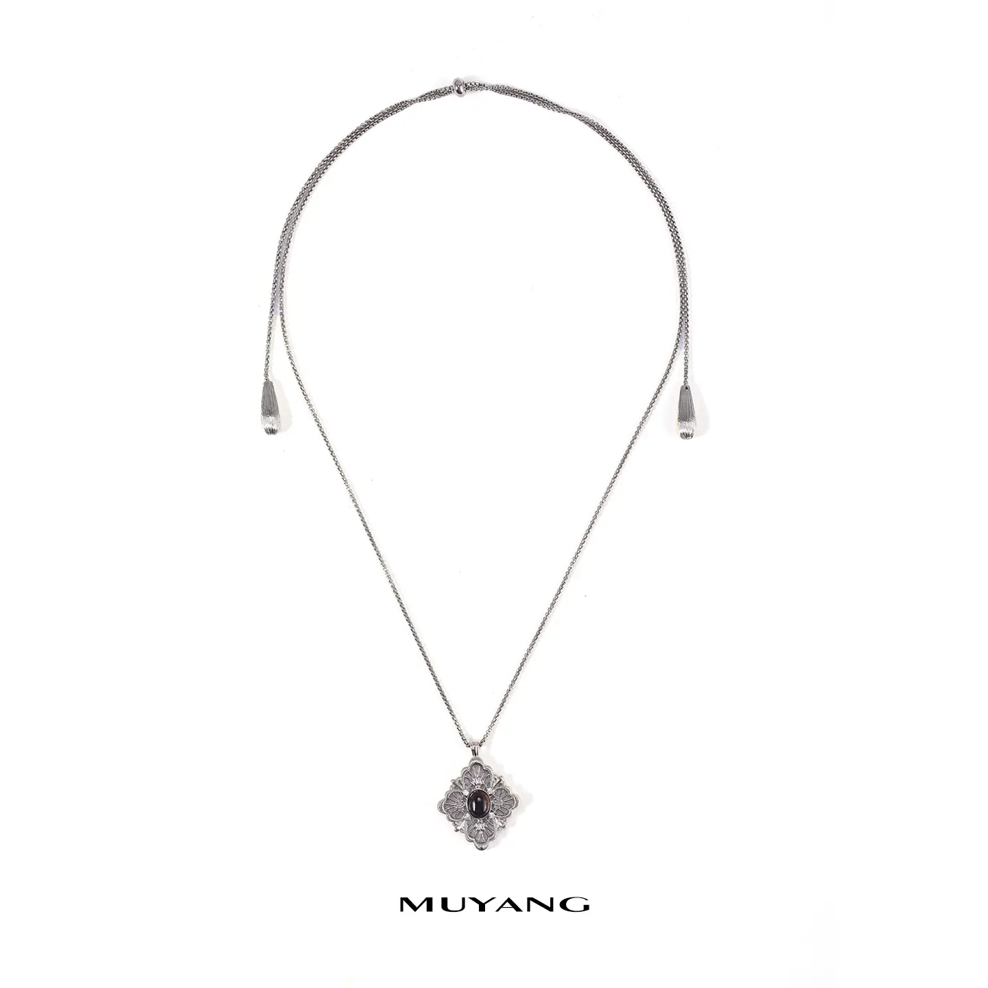 Vintage Baroque Carved Flower Necklace for Women 73cm Adjustable Sliding Lock Layered Chain Mysterious Retro Jewelry Gift