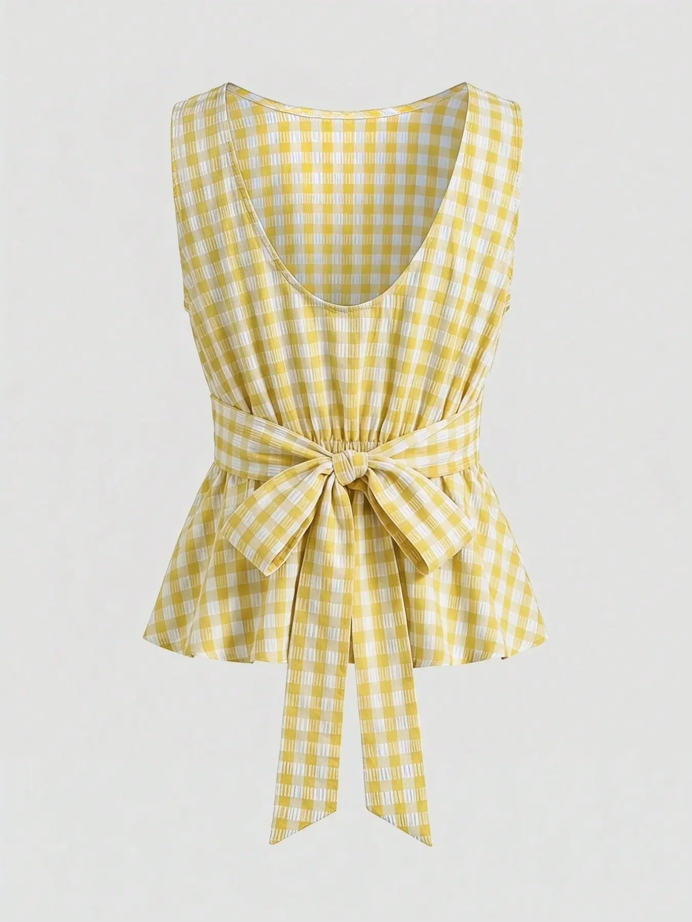 Plaid Back Tie Bow Waistless Sleeveless Top, Women's Strapless Blouse and Tank Top, Fashionable Ladies' Clothing, Casual, Summer Tops Trendy
