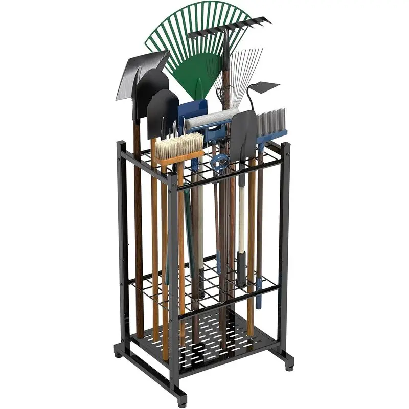 Garden Tool Organizer, Garage Tool Organizer & Garage Organization, Heavy Duty Steel Tool Storage Rack Holds 35 Rakes, Brooms Tools, Broom Holder and Mop Holder, Shed Organizer for Home Organization