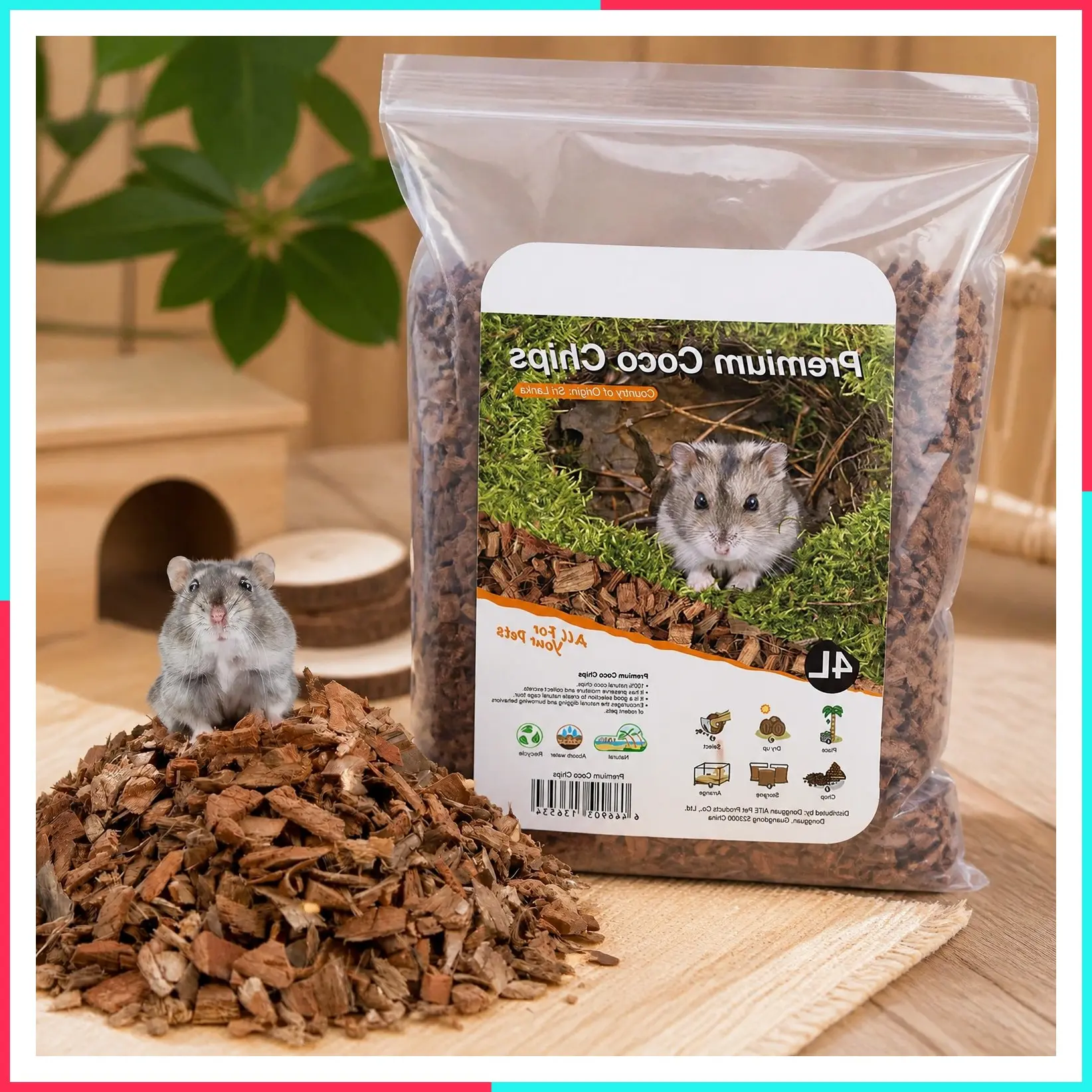 Natural Coco/Cork Hamster Bedding: 4L Absorb Odors & Low Dust
