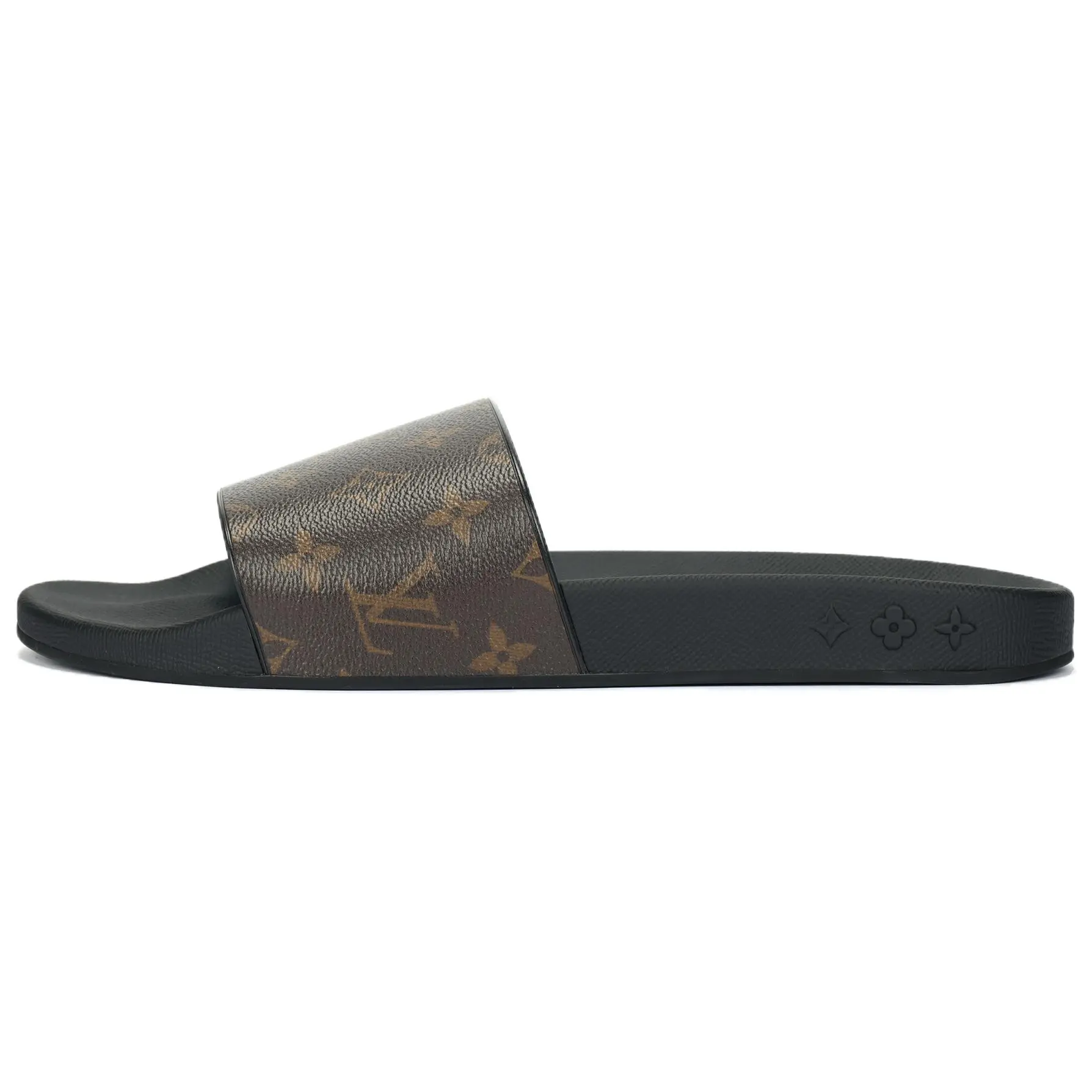 Louis Vuitton Waterfront Men’s Waterproof Flat-Toe Slide Sandals in Black and Brown Verifiable, with credentials and supporting global authentication