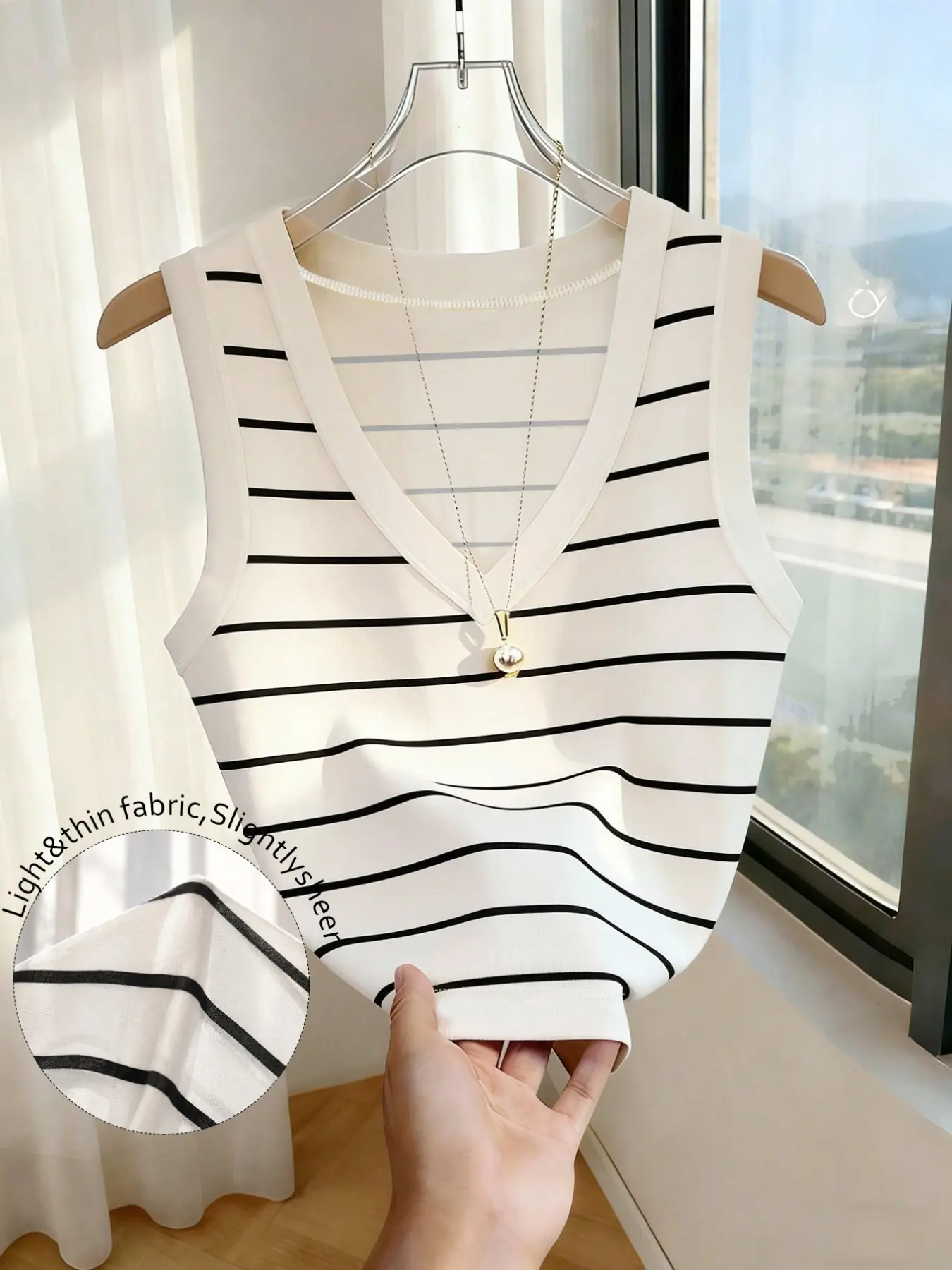 French Minimalist Style V-Neck Striped Knit Sleeveless Top, Sleeveless Vests, American Casual Fashion, Womenswear, Comfortable Everyday Daily Wear, Relaxed Fit, Sleeveless Knitted Vest, Sleeveless Clothing