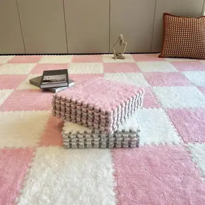12pcs Carpet Squares Puzzle Floor Mat, Plush Interlocking Carpet Tiles, Anti Slip EVA Foam Jigsaw Floor Tiles, Build A Safe Area for Bedroom Playroom