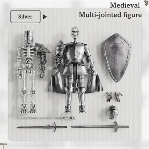 2pcs Medieval Skull Knight Dolls, Vintage Color, Full Body Jointed Action Figures, Articulated Figure, DIY Educational Toy Game, Desktop Decor, Halloween Christmas Birthday Gift Set