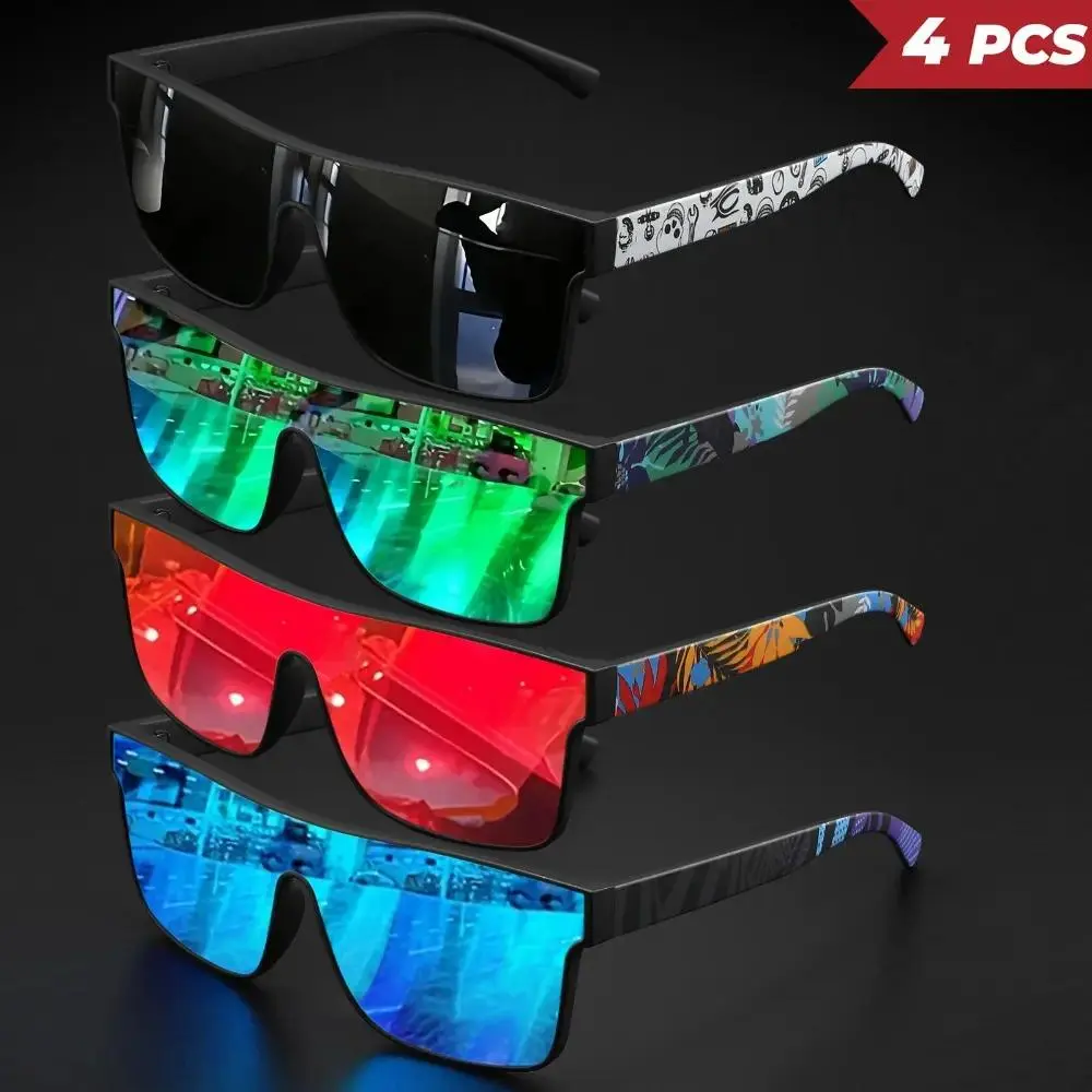 4-Pack Unisex Sports Sunglasses, Classic Square One-Piece Lens Shades With UV400 Full Protection, Lightweight Fashion Eyewear For Men Women, Ideal Accessory For Cycling, Driving, Hiking And Daily Casual Outdoor Styling