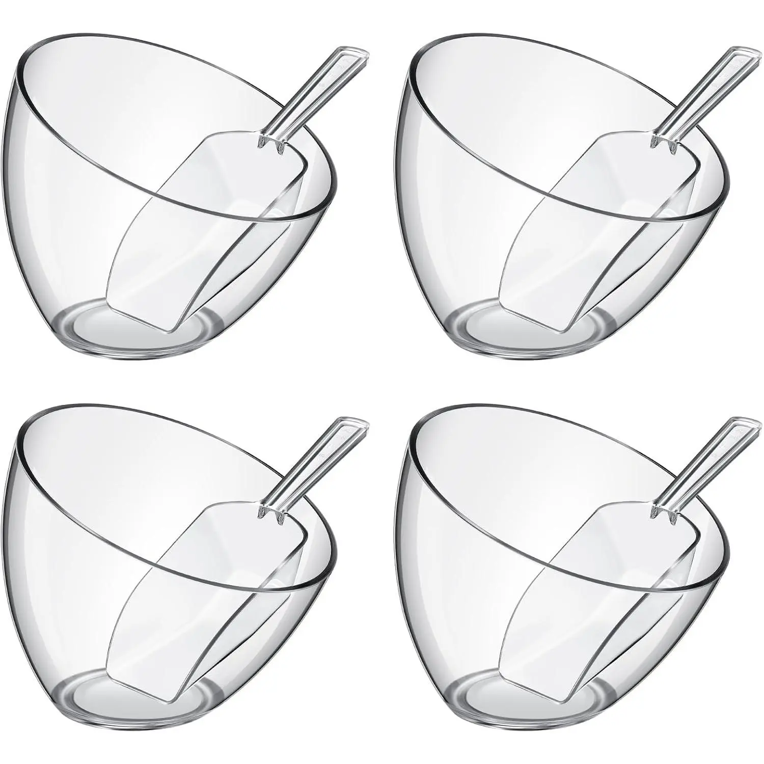 8 Pcs Serving Bowls Kit Include Plastic Bowls for Parties and Popcorn Measuring Scoops Acrylic Plastic Kitchen Angled Candy Scoops for Office Canister Salad Cooking(Clear,45 oz)