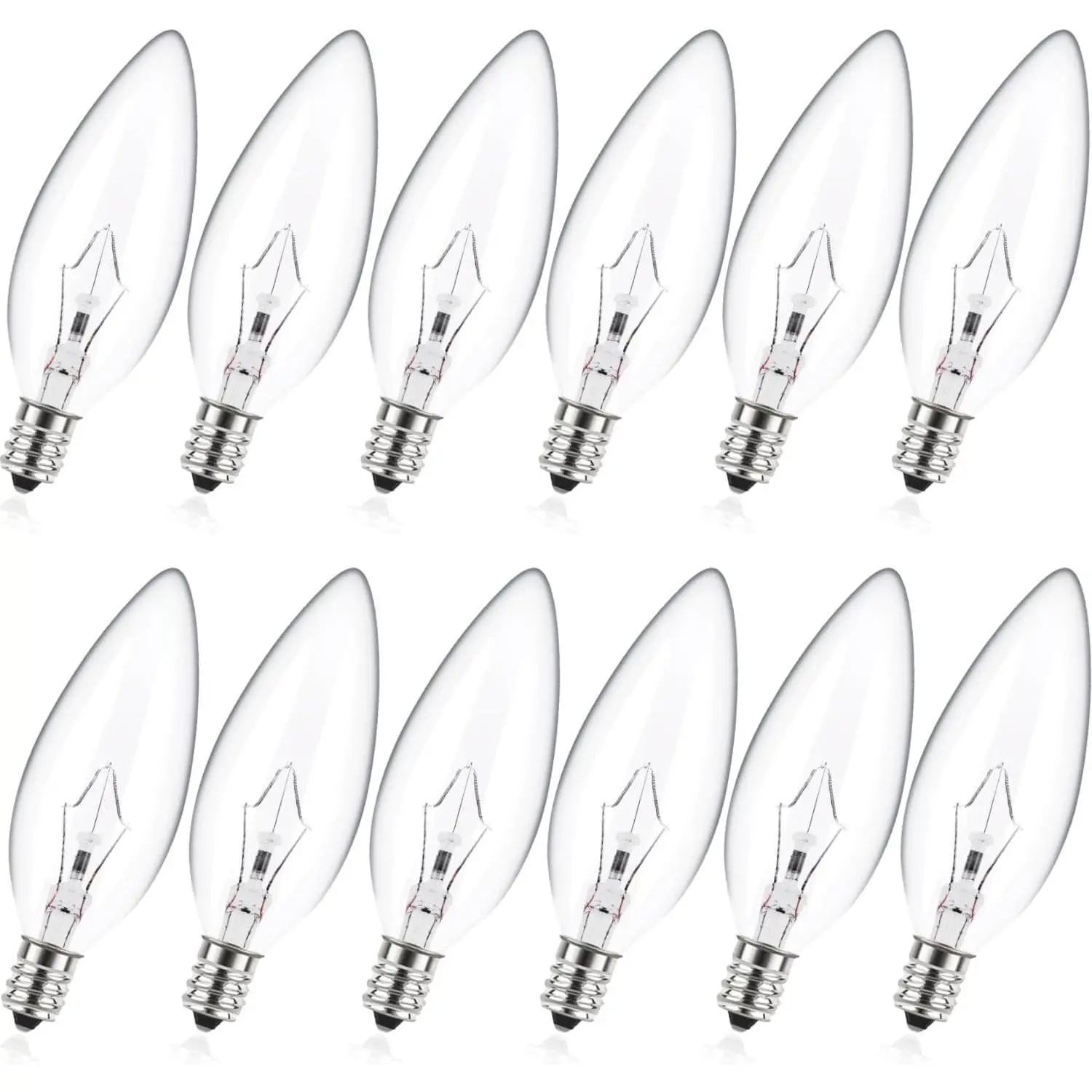 E12 60 Watt Incandescent Candle Light Bulbs, Chandelier Light Bulbs for Ceiling Fan, Vanity, Outdoor - Warm White 2500K, 500 Lumen Dimmable B10 Clear Candelabra Base Bulbs (12 Pack)