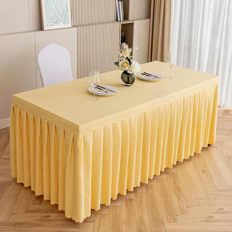 Rectangle Wrinkle-Resistant Polyester Ruffle Table Skirt, Decorative Table Covering for Modern Hotel, Party Events, Home Decor, Banquets