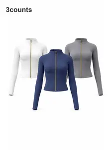 Golden Zip Women's Sport Jacket, Gold Zipper Slim Fit Long Sleeve Yoga Running Coat with Thumb Holes, Soft Skin-Friendly Cropped Athletic Top for Gym Casual