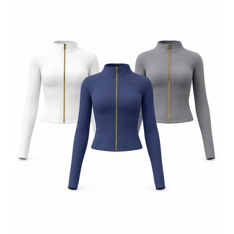 Golden Zip Women's Sport Jacket, Gold Zipper Slim Fit Long Sleeve Yoga Running Coat with Thumb Holes, Soft Skin-Friendly Cropped Athletic Top for Gym Casual Streamline Performance Jacket, Essential Yoga Jacket, Sporty Jacket, Sports Yoga Jacket