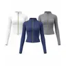 Golden Zip Women's Sport Jacket, Gold Zipper Slim Fit Long Sleeve Yoga Running Coat with Thumb Holes, Soft Skin-Friendly Cropped Athletic Top for Gym Casual Streamline Performance Jacket, Essential Yoga Jacket, Sporty Jacket, Sports Yoga Jacket