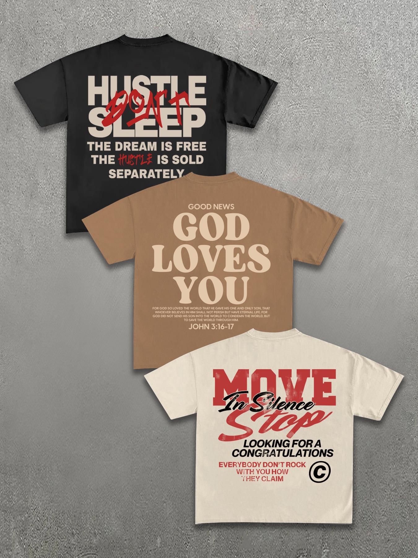 Men's Plain / Letter Print Round Neck Tee, Street Fashion Short Sleeve Crewneck T-shirt for Daily Wear, Casual Comfy Top for Summer, Casual Streetwear Top