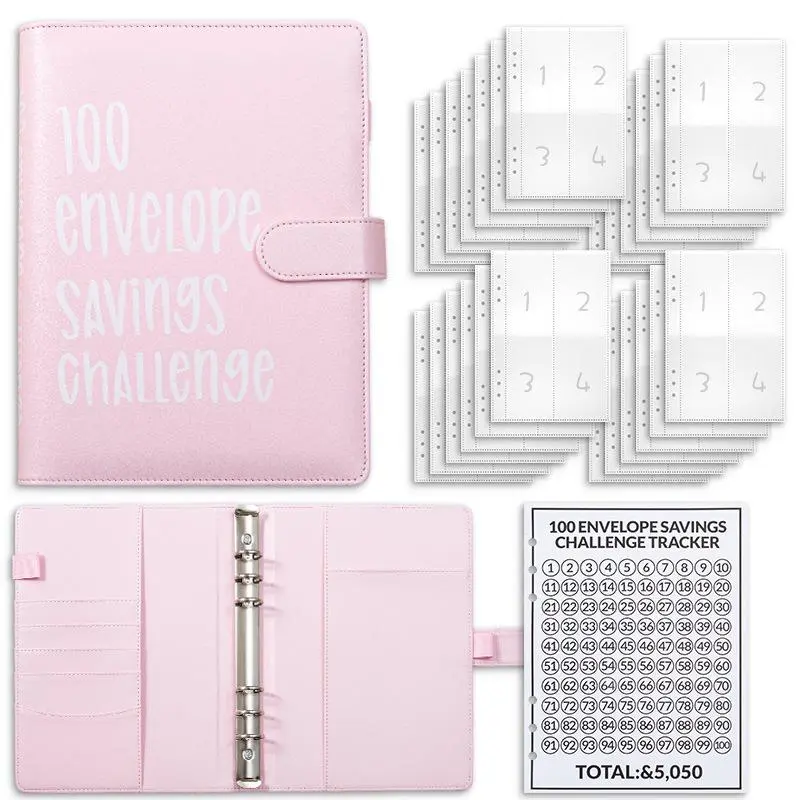 100 Envelope Challenge Savings Binder – Budget Tracker Book with 100 Pre-Labeled Cash Envelopes, A5 Money Saving Organizer for Cash Stuffing Trend, Financial Goal Gift, A5 Size, Cash Stuffer