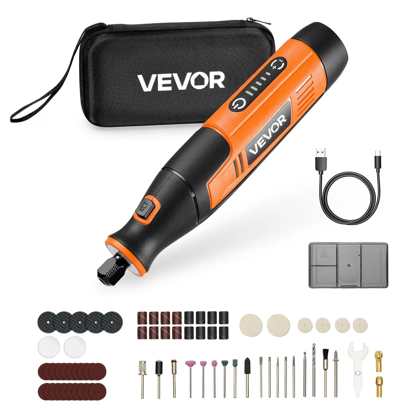 【toolupgrade】VEVOR 73-Piece Cordless Rotary Tool Kit, DC4V Portable Mini Power Rotary Tool, 5-Level Speed 7000-20000 RPM Multi-Purpose DIY Tools for Engraving, Sanding, Polishing, Carving, Cutting, DIY Crafts